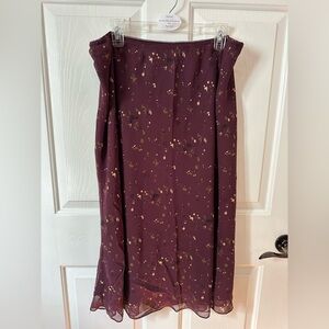 Elegant A-Line Skirt 100% Silk in Burgundy Floral